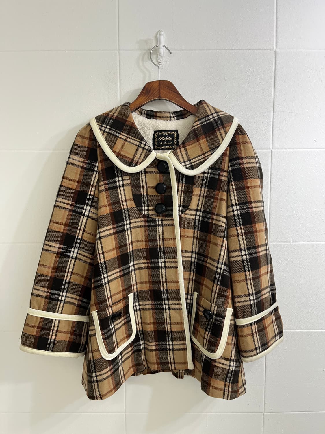 베이지 니혼진 모리걸 체크 코트 코디세트 상품이미지4