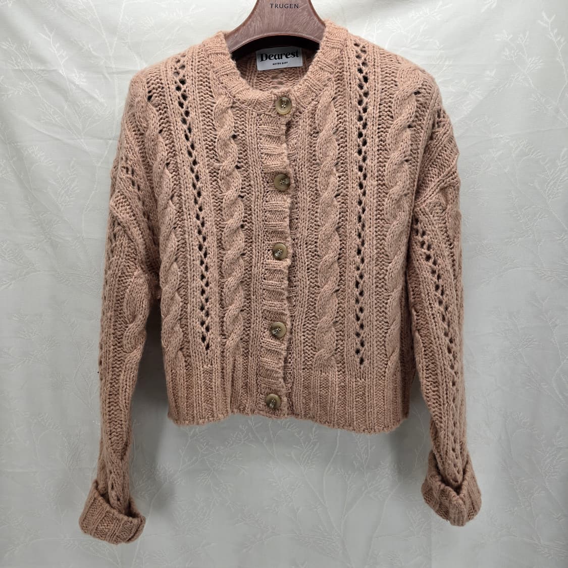 Dearest 꽈배기 니트 가디건 핑크 상품이미지3