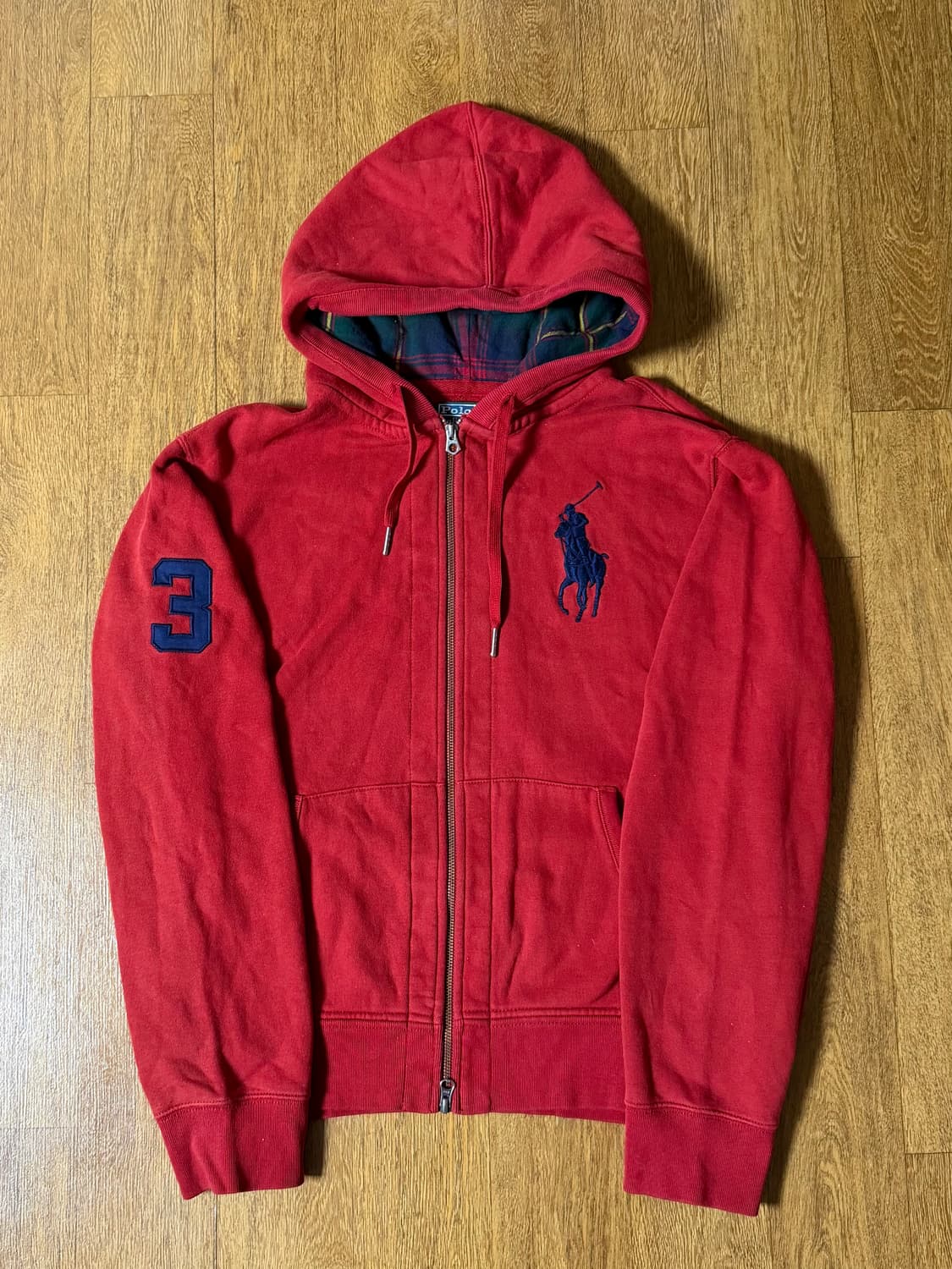 (희귀매물,상태좋음!)폴로 빅포니 레드 버건디 체크 후드집업 xl 상품이미지1