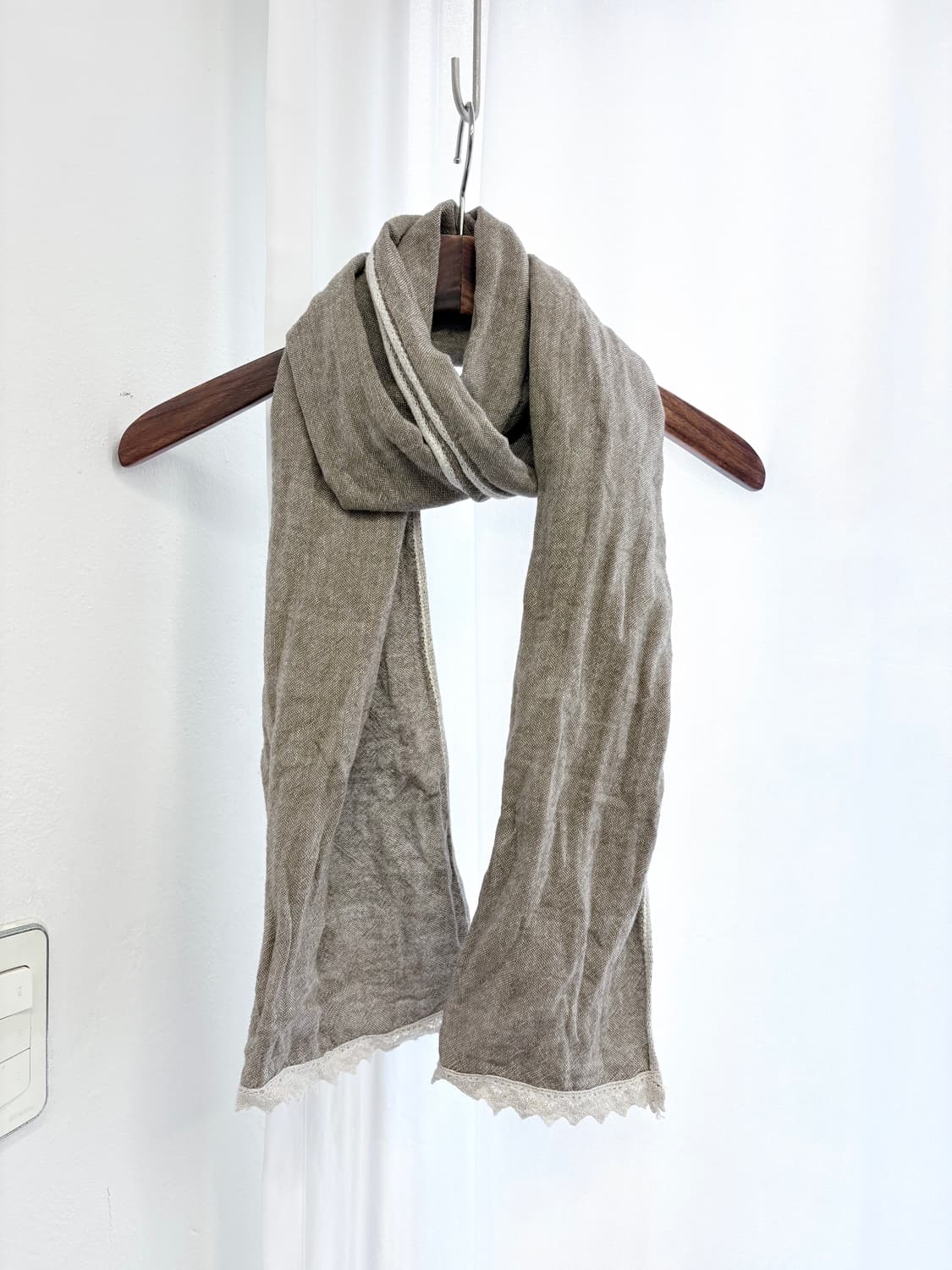 오트밀 코튼 레이스 머리 하구미 머플러 스카프  JPN 상품이미지1