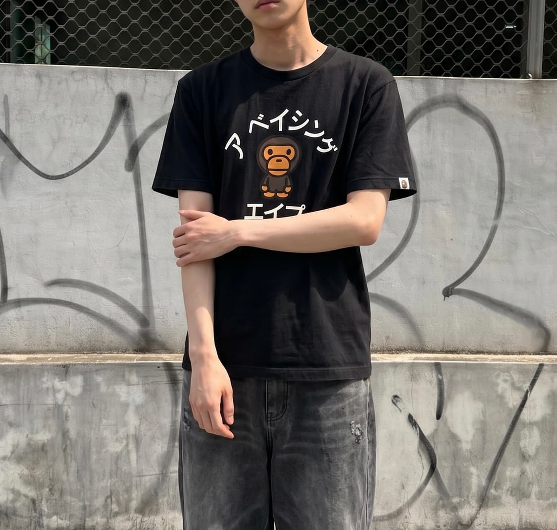 L/ 베이프 가타카나 마일로 반팔 상품이미지1