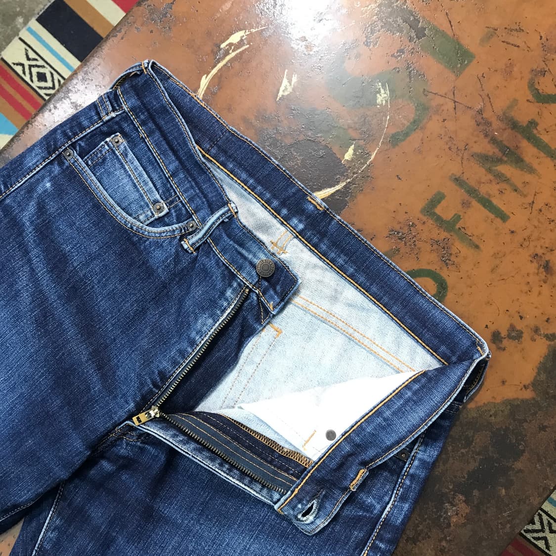 리바이스 505 진청 워시드 데님 팬츠 허리 32 사이즈 상품이미지5