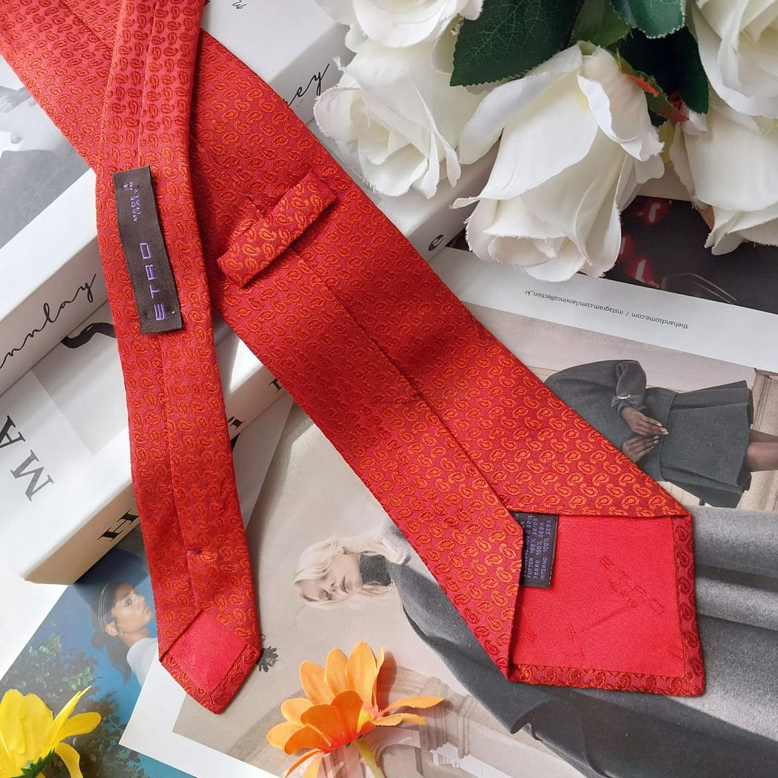 에트로 실크 레드 페이즐리 자수 넥타이 8.7cm A등급 K2570
 상품이미지4