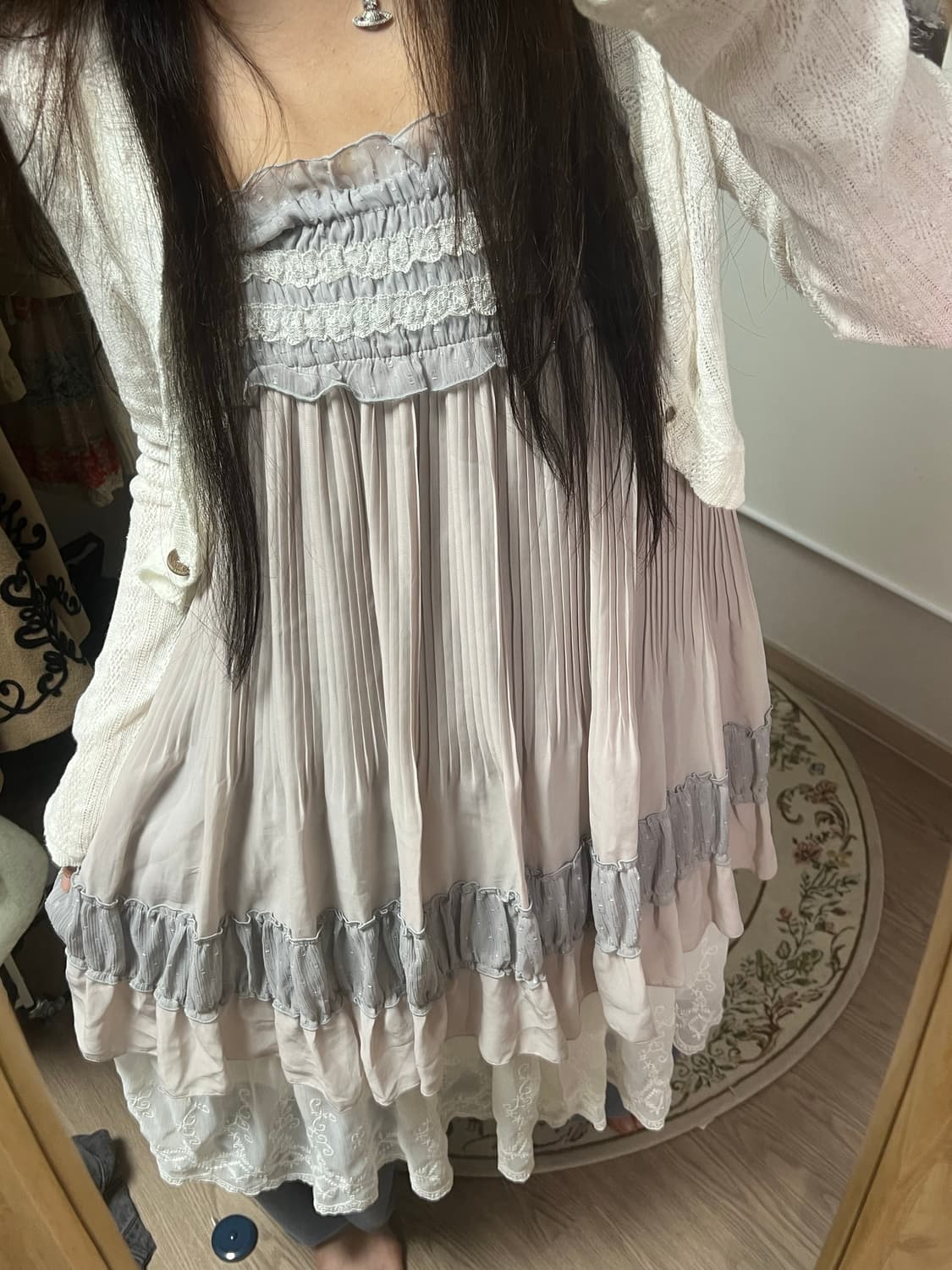 모리걸 패치워크 그레이 끈원피스 상품이미지1