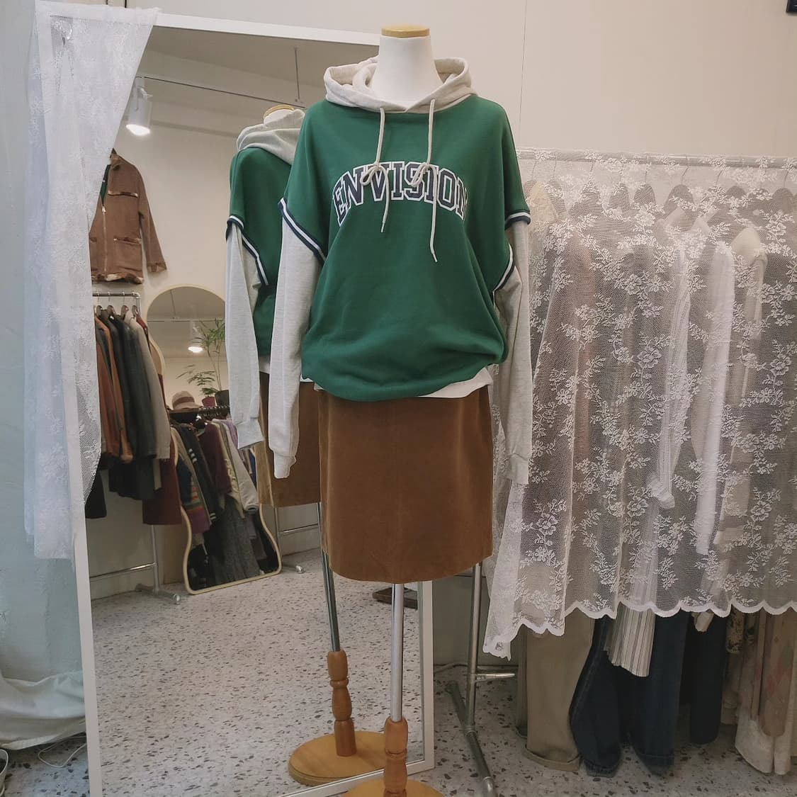Browny vintage 배색 후드티셔츠 상품이미지7