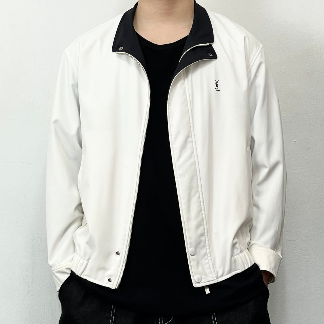 입생로랑 로고 화이트 폴리쉘 블루종 집업자켓 상품이미지2