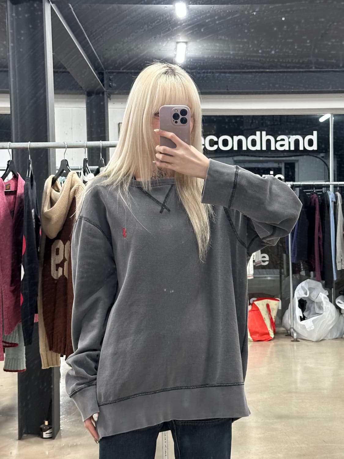  폴로 랄프로렌 그레이  자구 피그먼트 스키치 라운드 맨투맨 상품이미지1