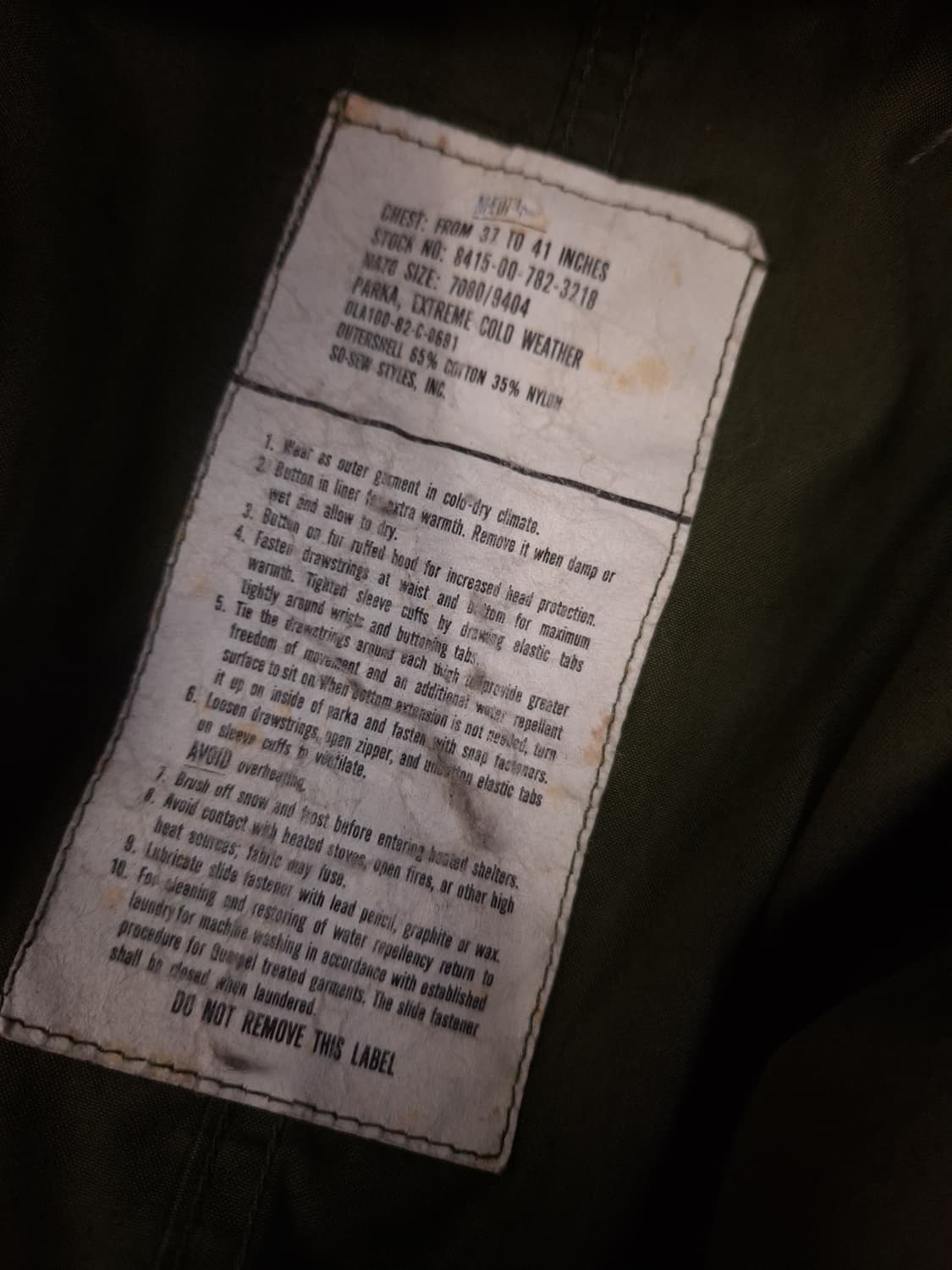 오리지날 미군 M-65피쉬테일 개파카 엑스스몰 풀셋트 상품이미지3