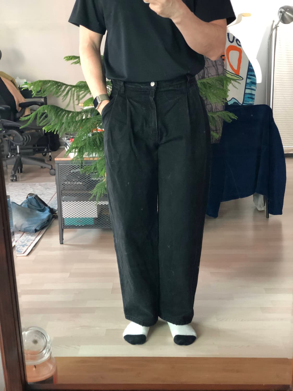 스튜디오톰보이 원턱 세미 와이드 블랙진 흑청 데님 청바지 상품이미지3