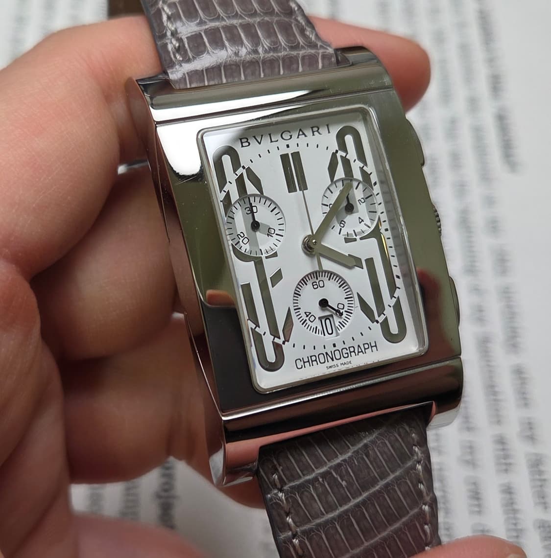 레어] 불가리 렉탕골로 사각탱크 크로노 라지스틸 쿼츠 화이트다이얼   상품이미지4