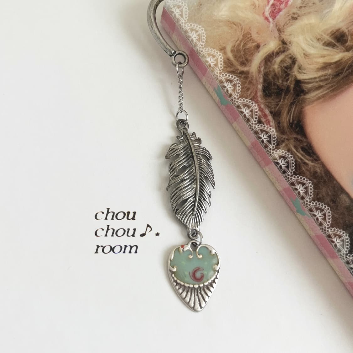 메탈 펜던트 책갈피⊰feather heart⊱ metal bookmark 상품이미지2
