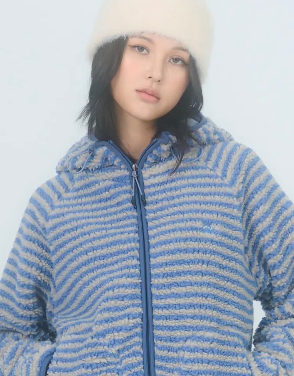 스트라이프 플리스 후드 자켓 블루 상품이미지2