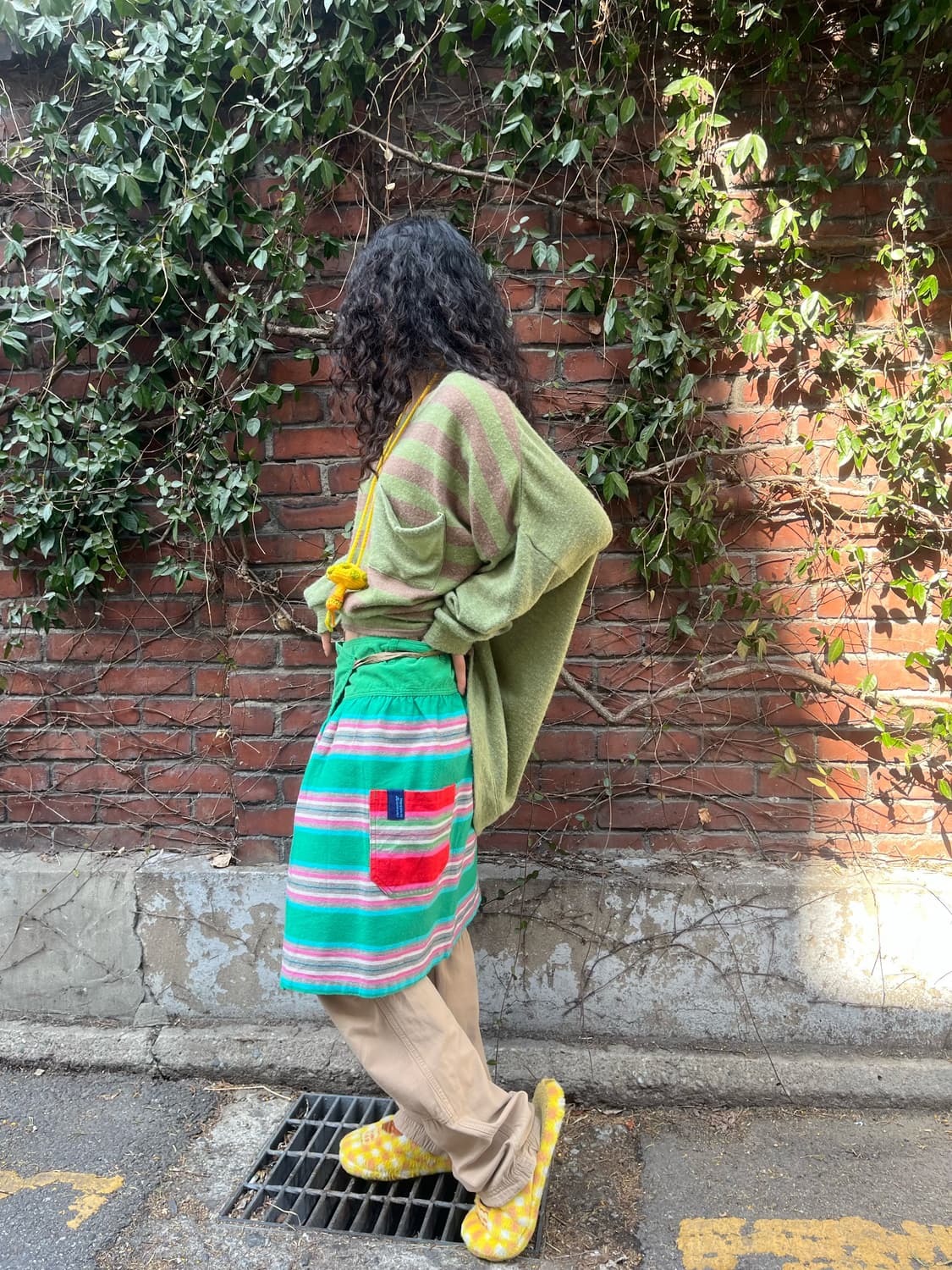 일본 무드 줄무늬 패턴 미디 랩 스커트 상품이미지4