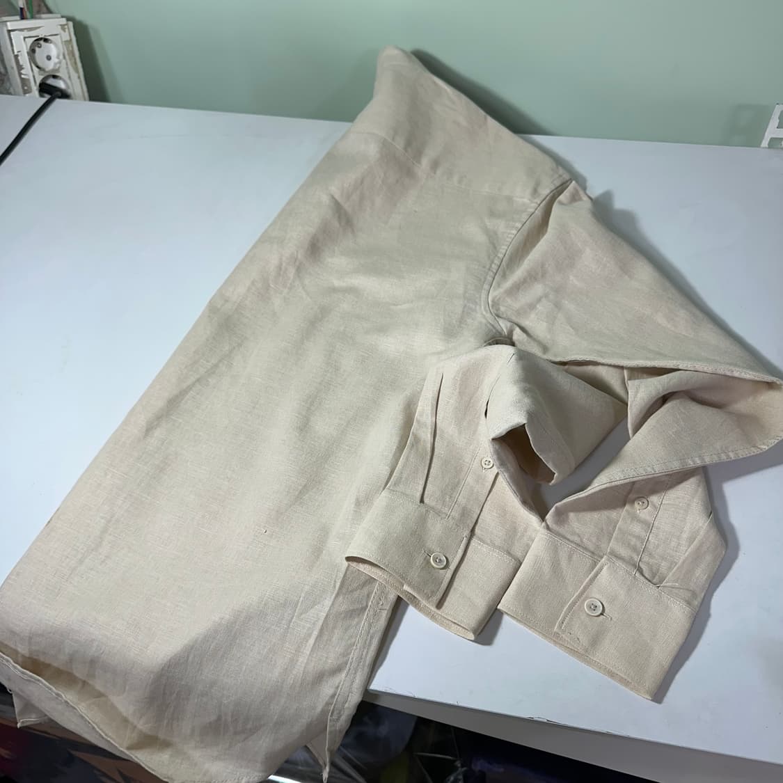 M 95 자라 맨 라이트베이지 논카라 린넨셔츠 상품이미지5