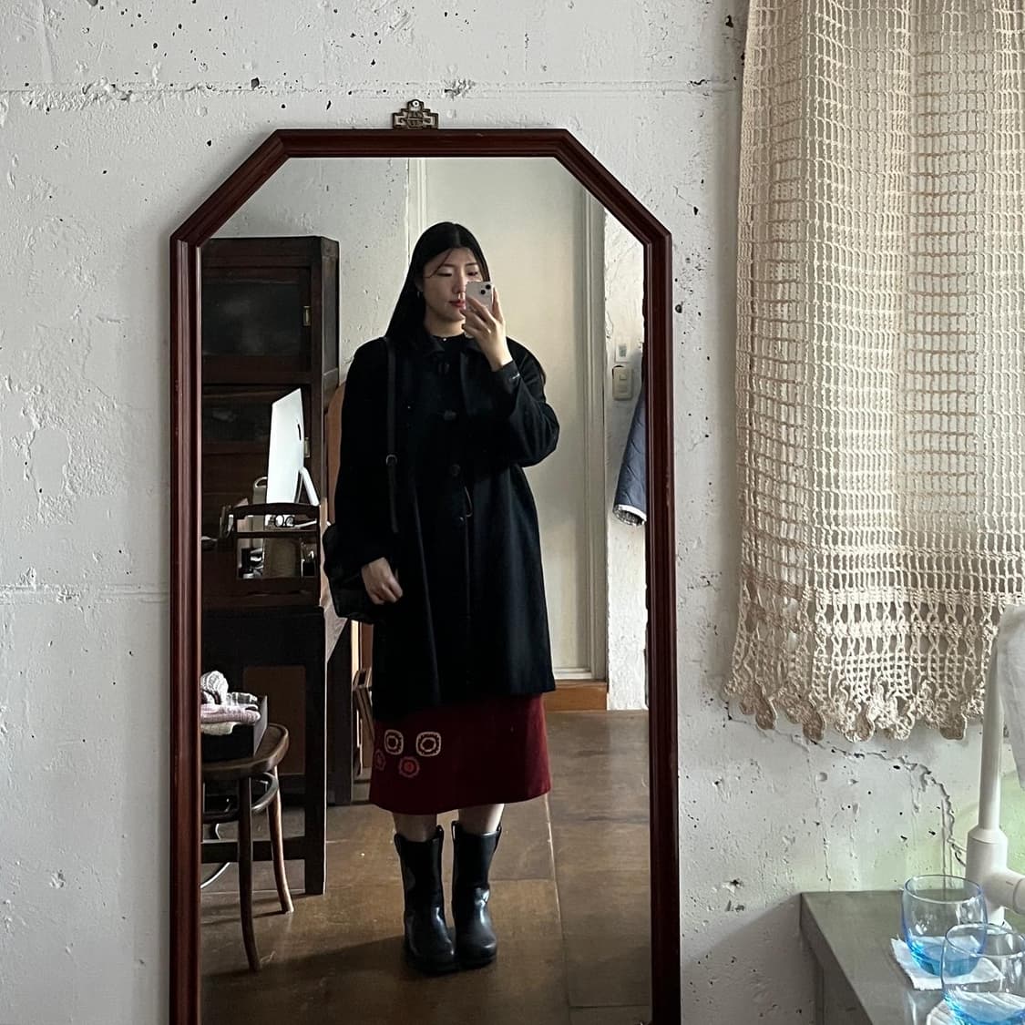 버건디 크로쉐 포인트 스커트 상품이미지8