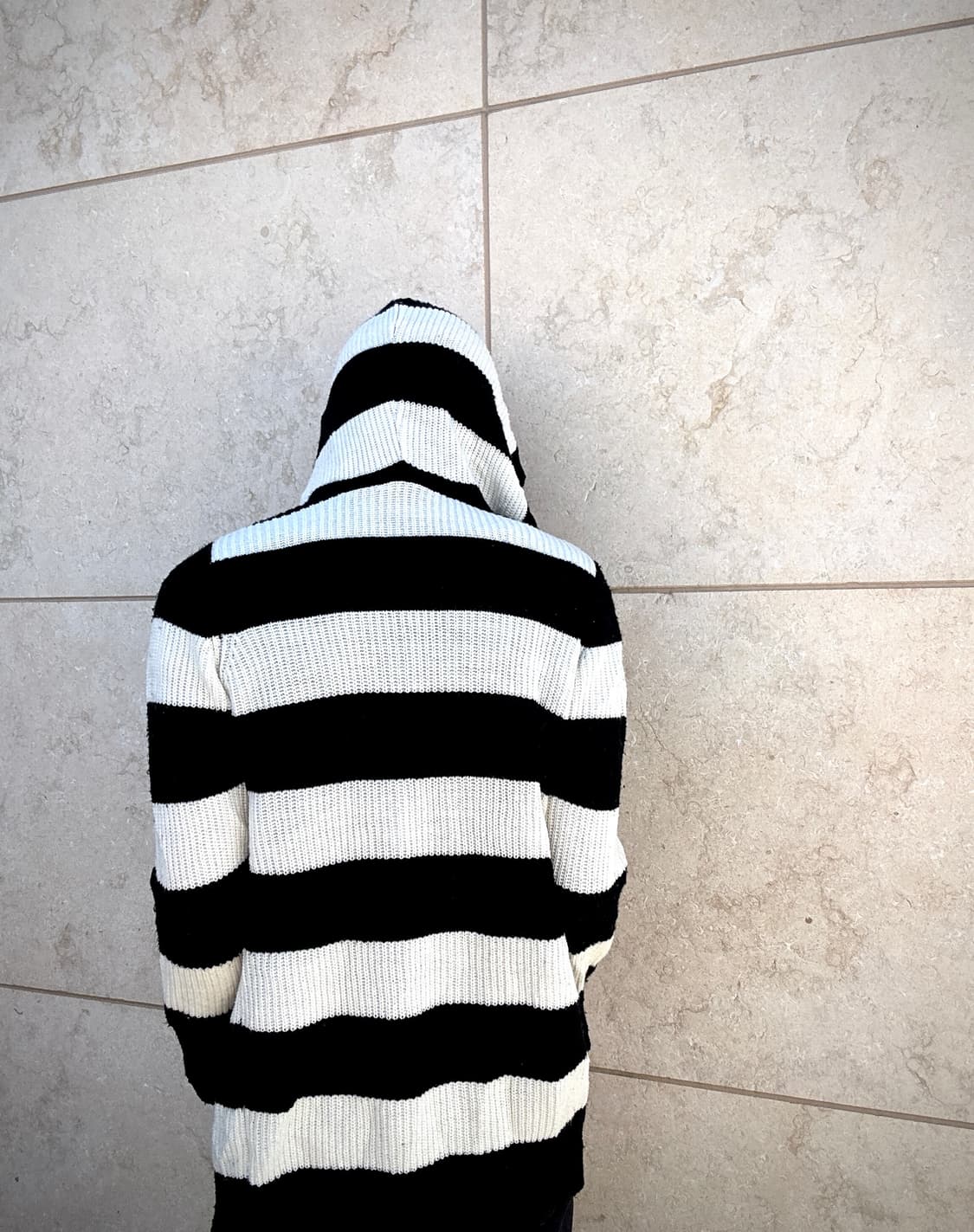 Black&White Stripe Hoodie Knit Cardigan 상품이미지3