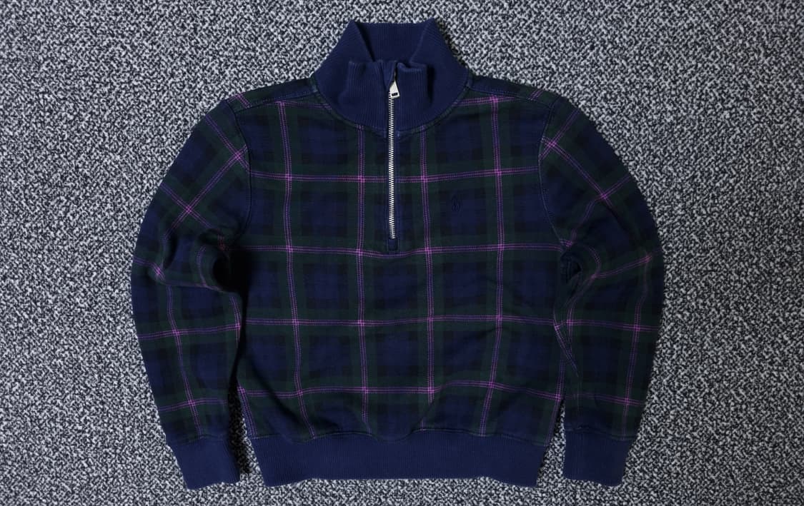 [무료배송][120]폴로 키즈 타탄 체크 반집업 더블 니트 상품이미지1