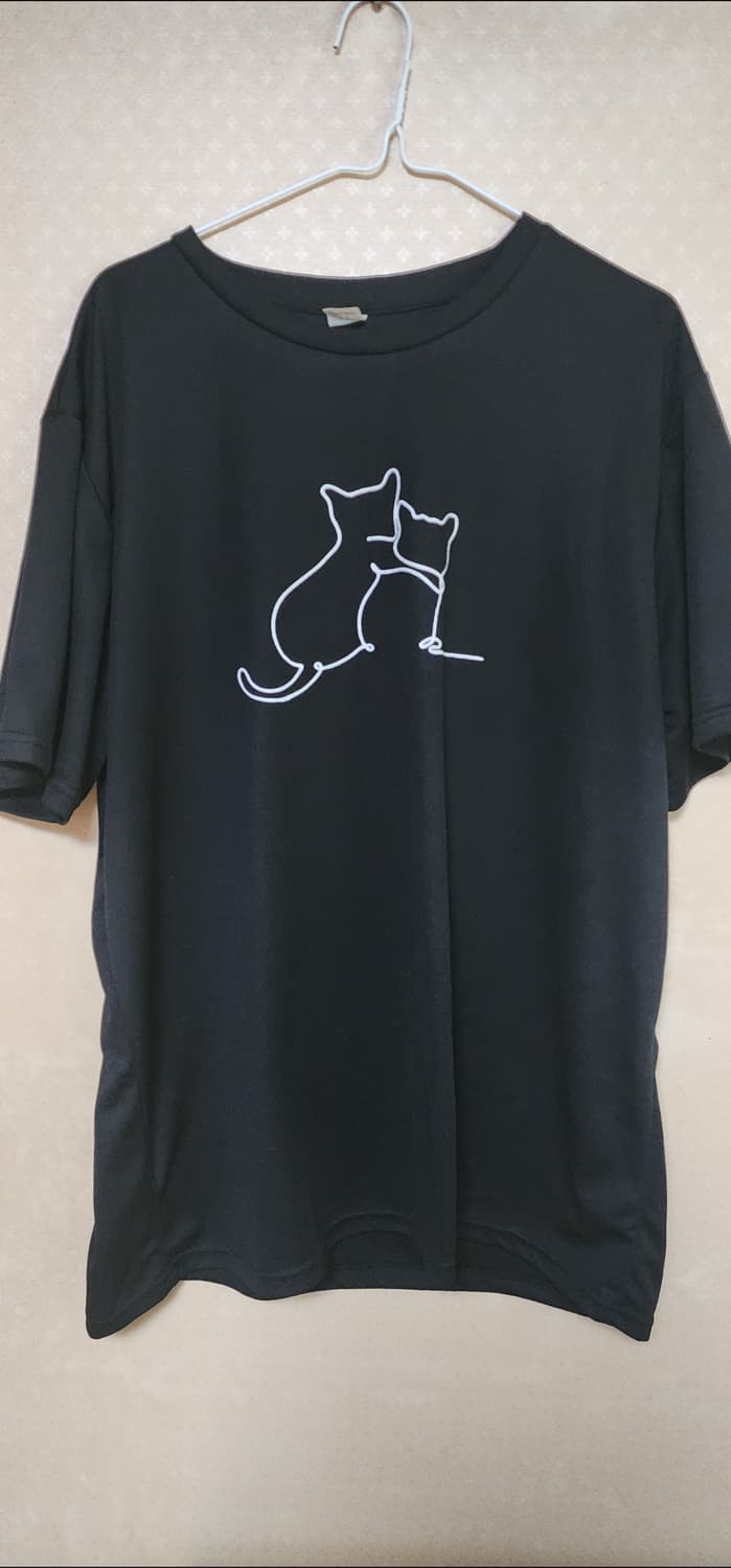 고양이 프린팅남성 검정 반팔 티셔츠2xl 거의새거 상품이미지1