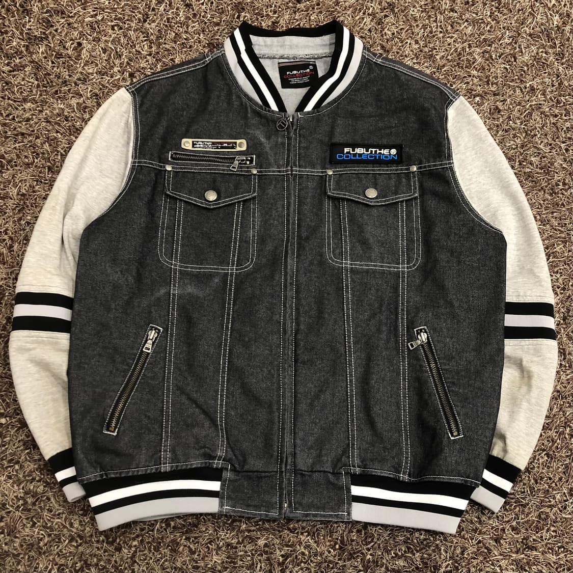 후부 데님 집업 유틸리티 배색 스타디움 자켓 상품이미지1