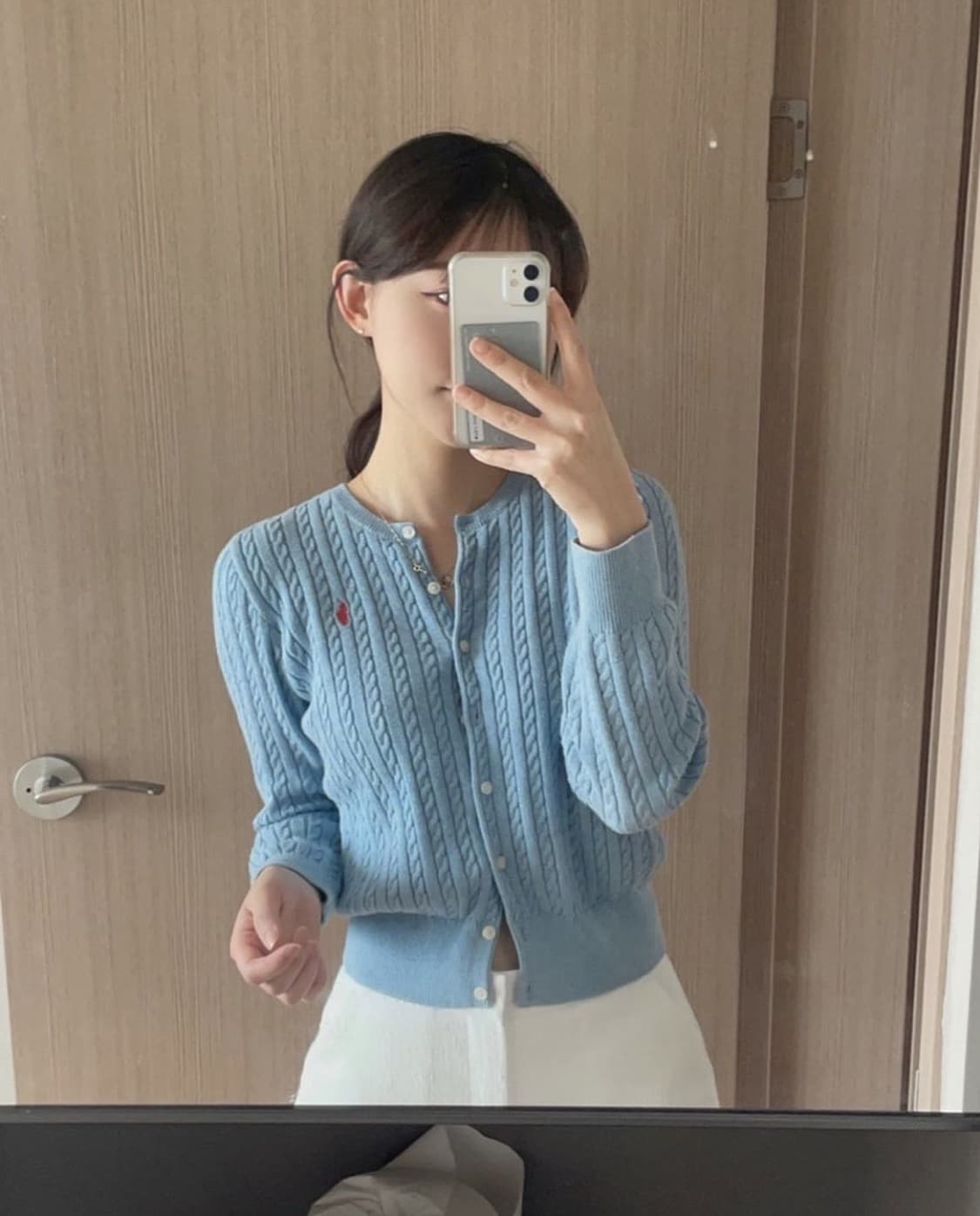 폴로 걸즈 케이블 니트 가디건 모던헤더블루 L 상품이미지3