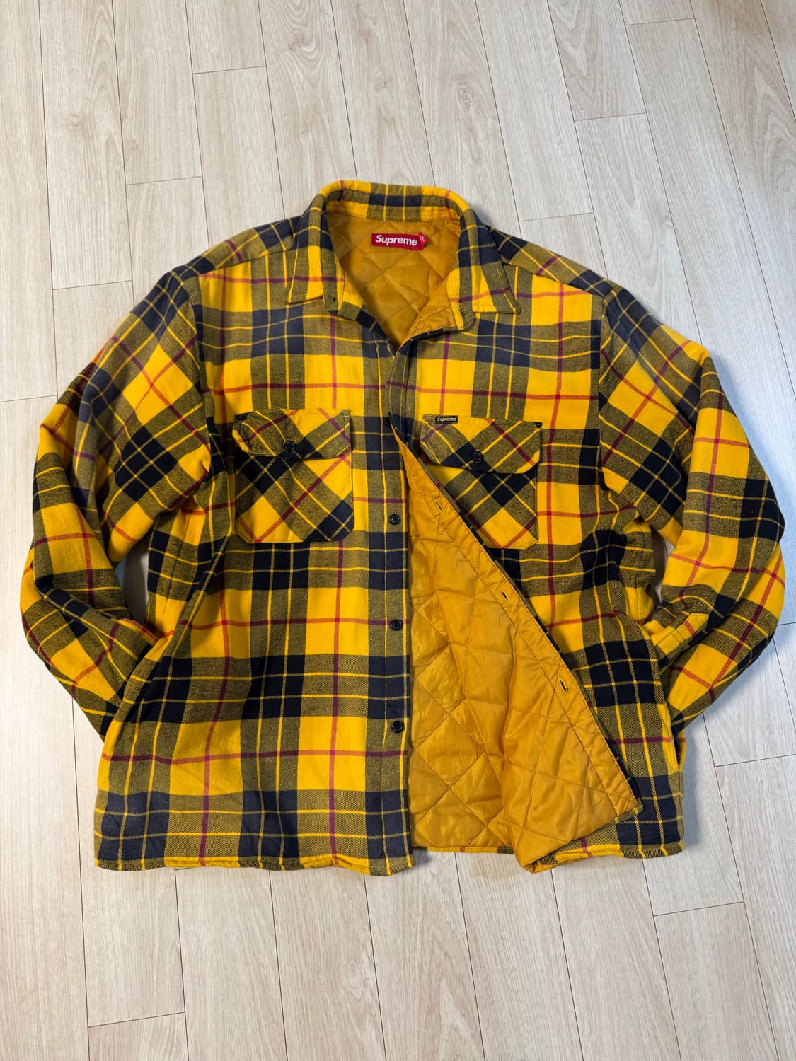 24FW 슈프림 퀼티드 플래드 옐로우 셔츠 L 상품이미지6