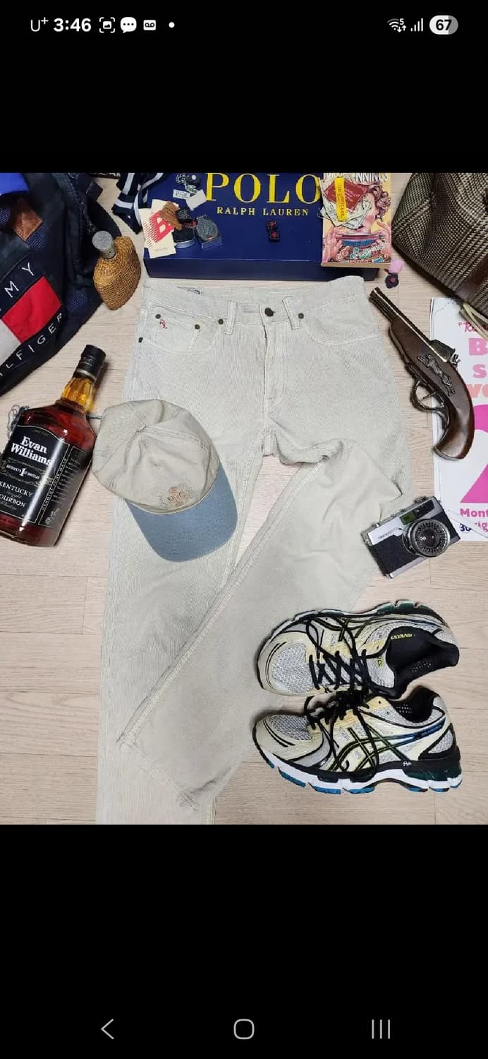폴로 랄프로렌 오프화이트 칼라 레드자수 슬림 진 팬츠 면바지 30 상품이미지6