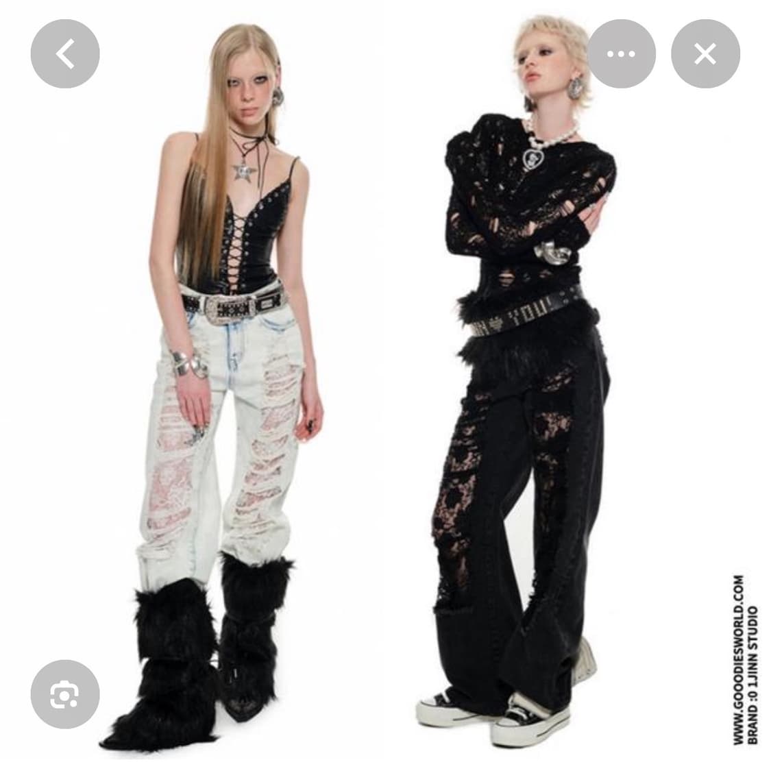 1JINNSTUDIO ripped lace jeans women's vi 상품이미지3