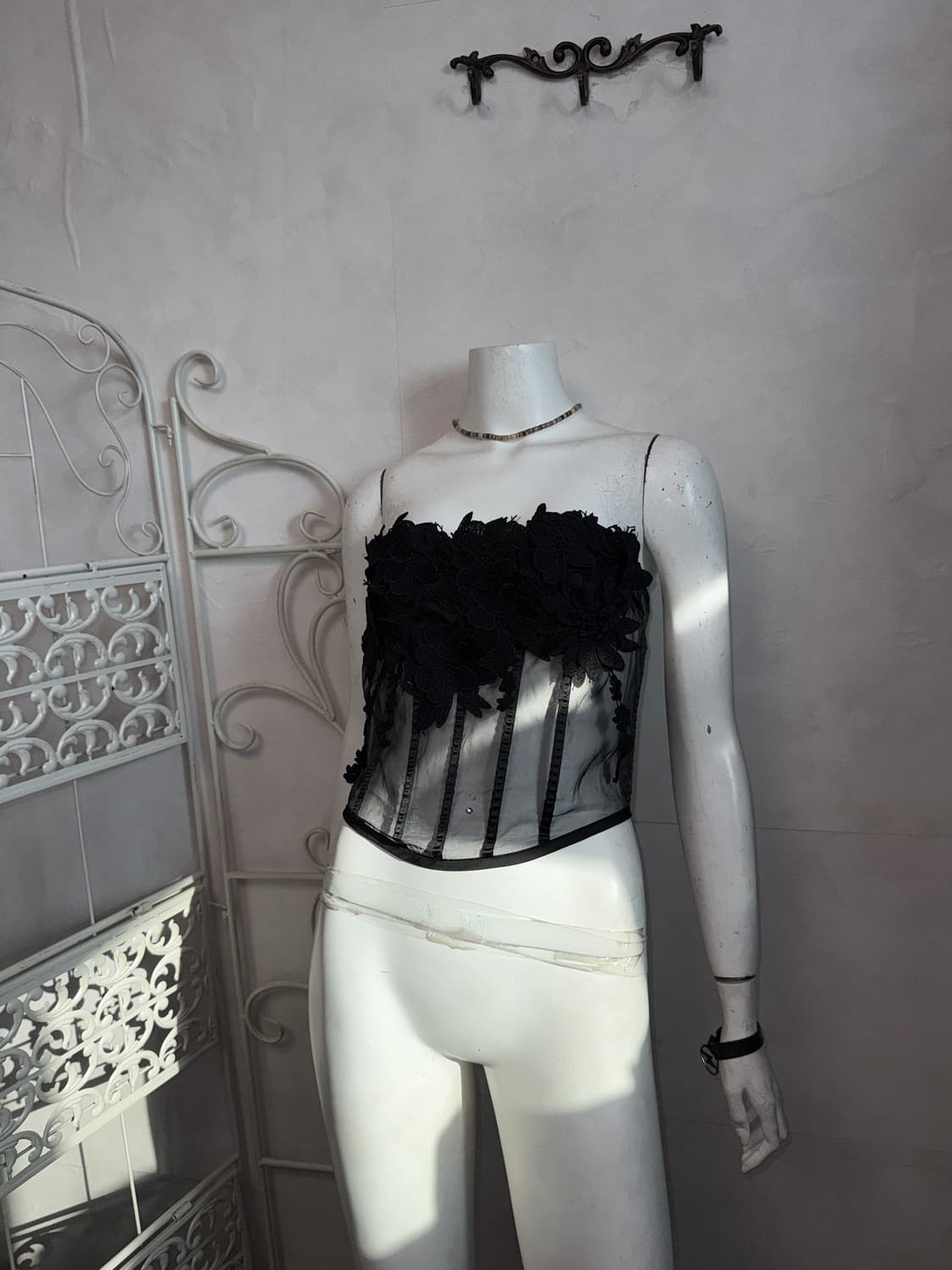 Black flower mesh organza corset 상품이미지2