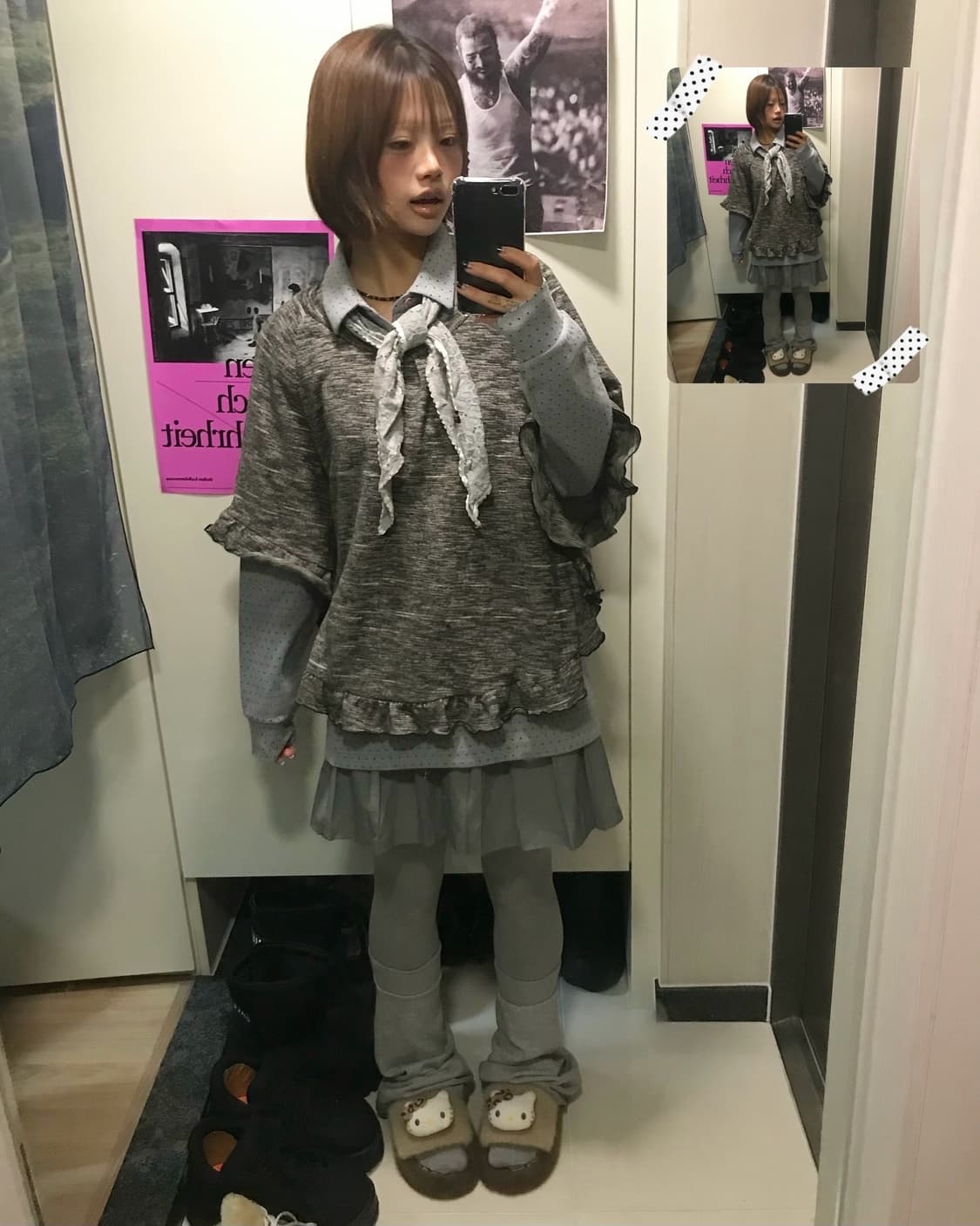 𖤐 그레이 도트 너드 모리 Set  𖤐 상품이미지1