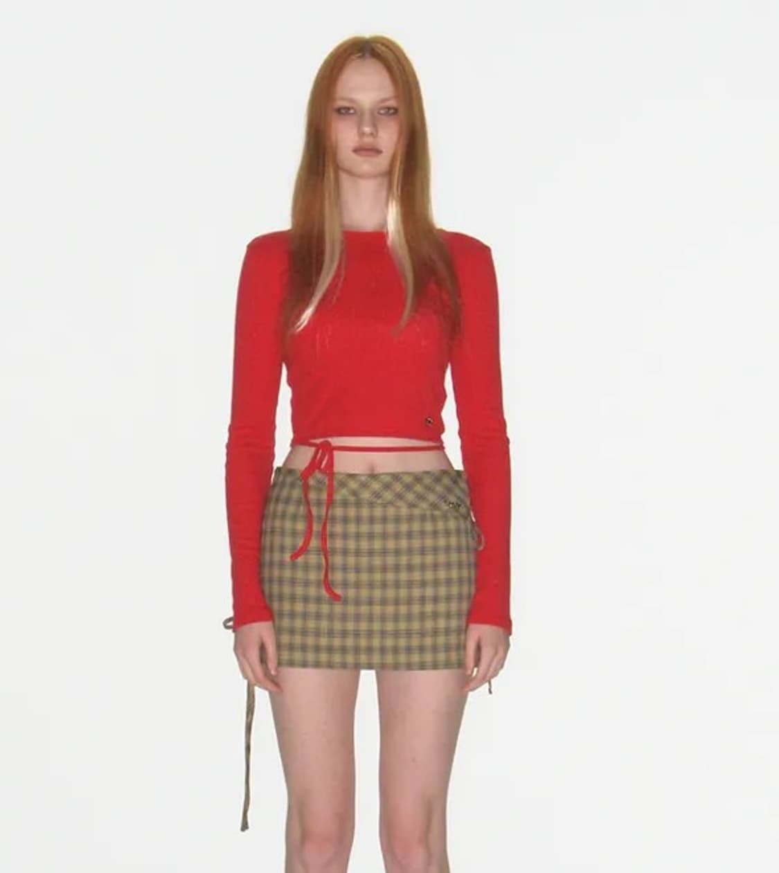 EYELET STRING CROP TOP red 상품이미지6