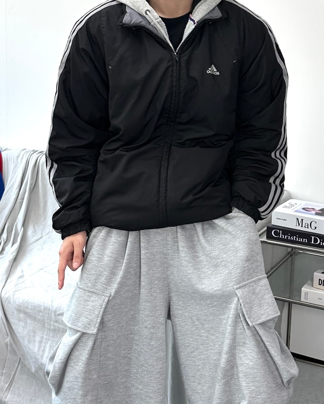 아디다스 블랙 그레이 리버시블 바람막이 점퍼 상품이미지3