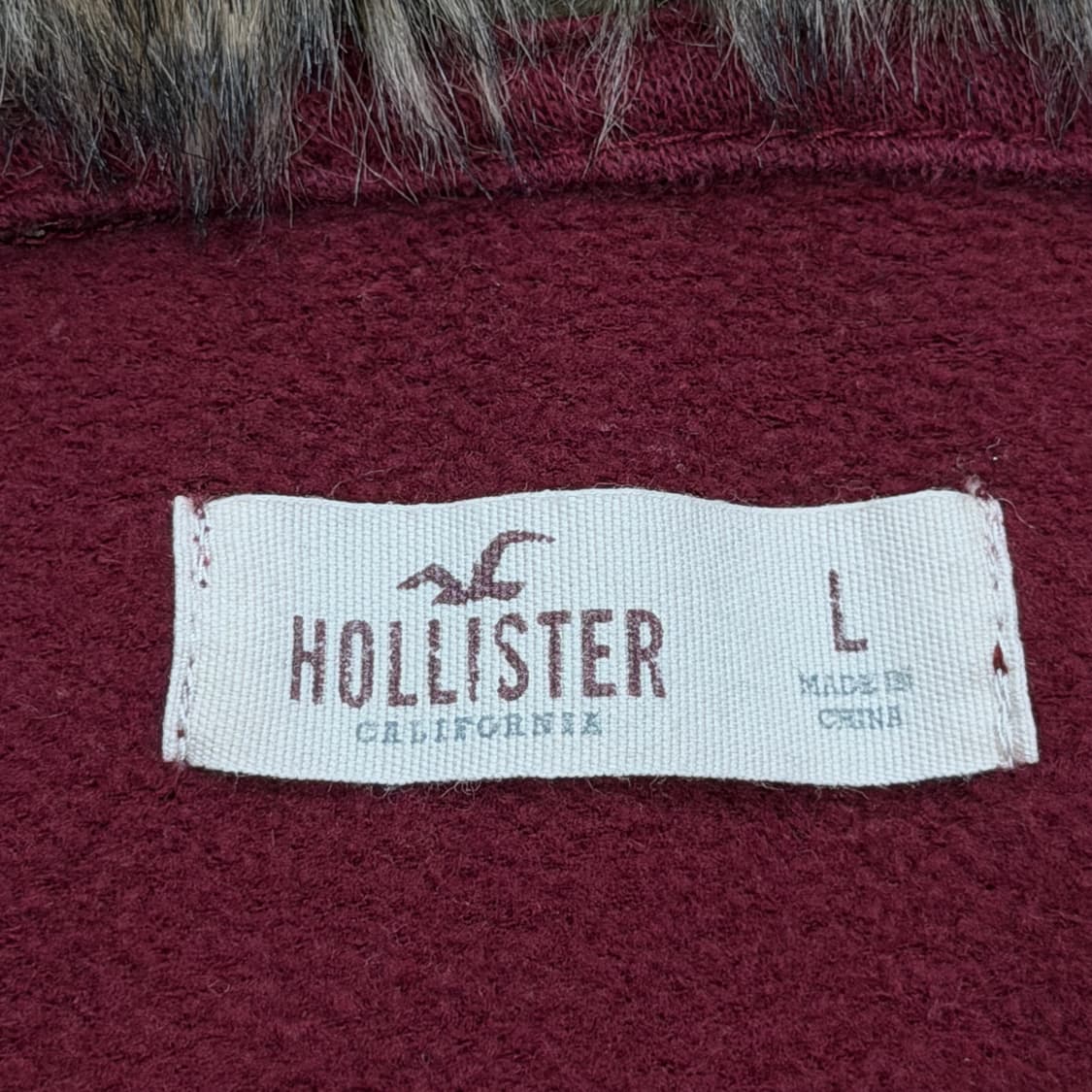 홀리스터 빈티지 모리걸 퍼 Y2K 후드티 버건디 마룬 레드 L 상품이미지4