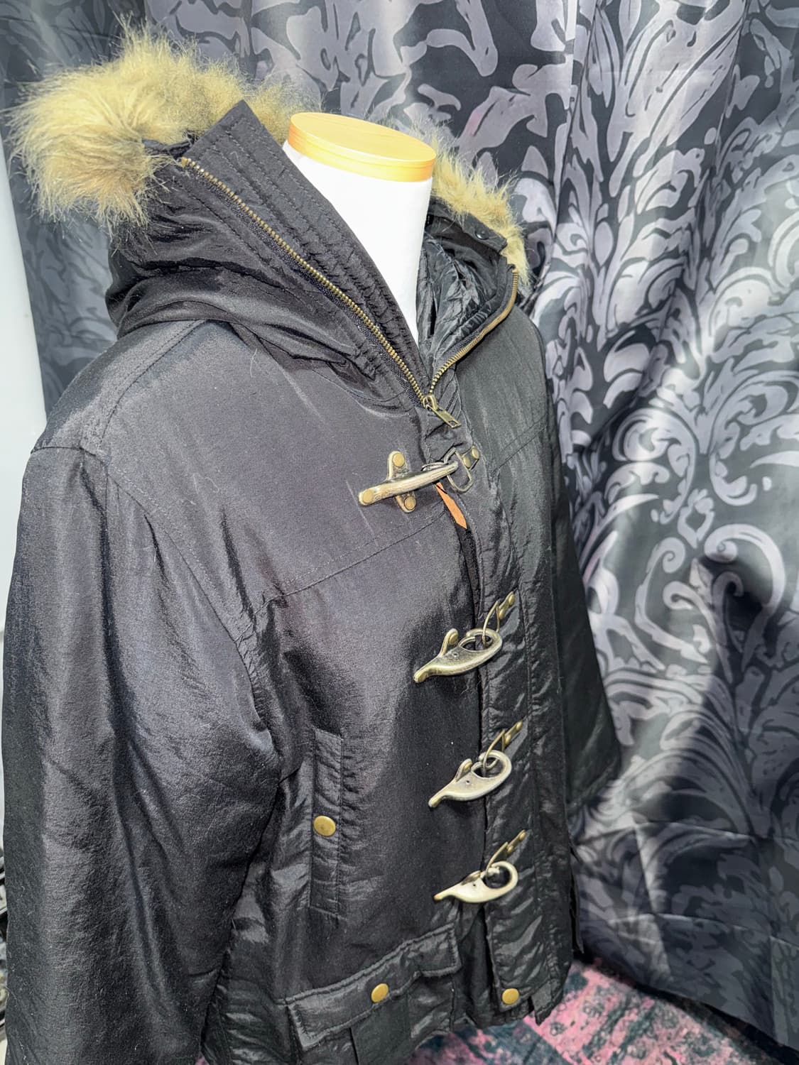 y2k 빈티지 더플 롱파카 블랙 후드퍼 코트 상품이미지1