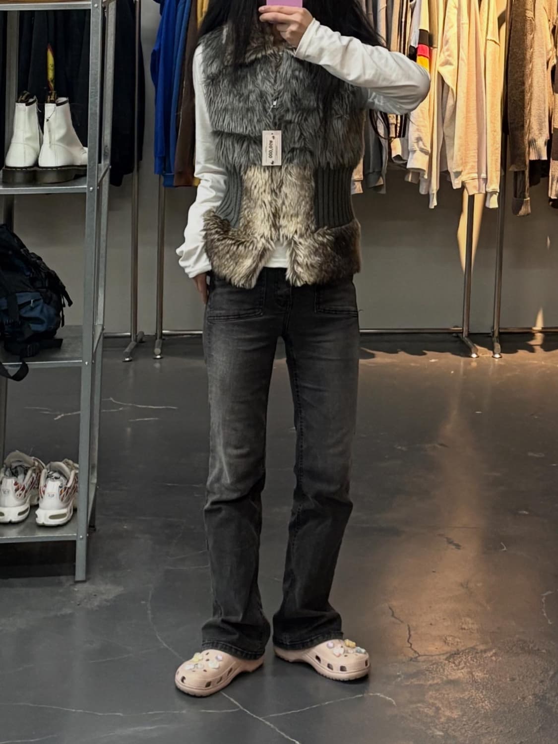 빈티지 그레이 브라운 모피 털 니트 베스트 A2792 상품이미지1