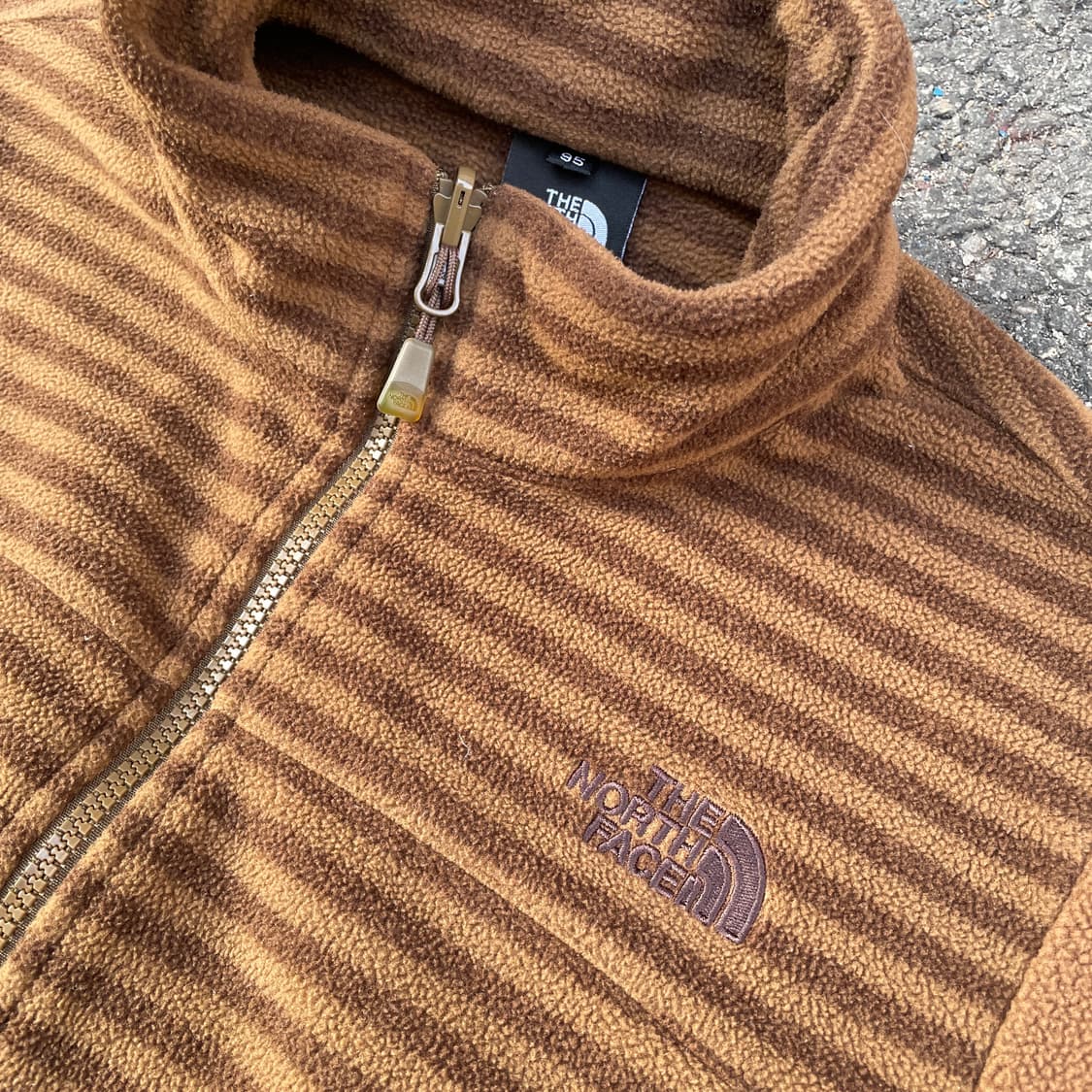 노스페이스 대대장 초코 브라운 스트라이프 여성 후리스 자켓 XL 상품이미지6