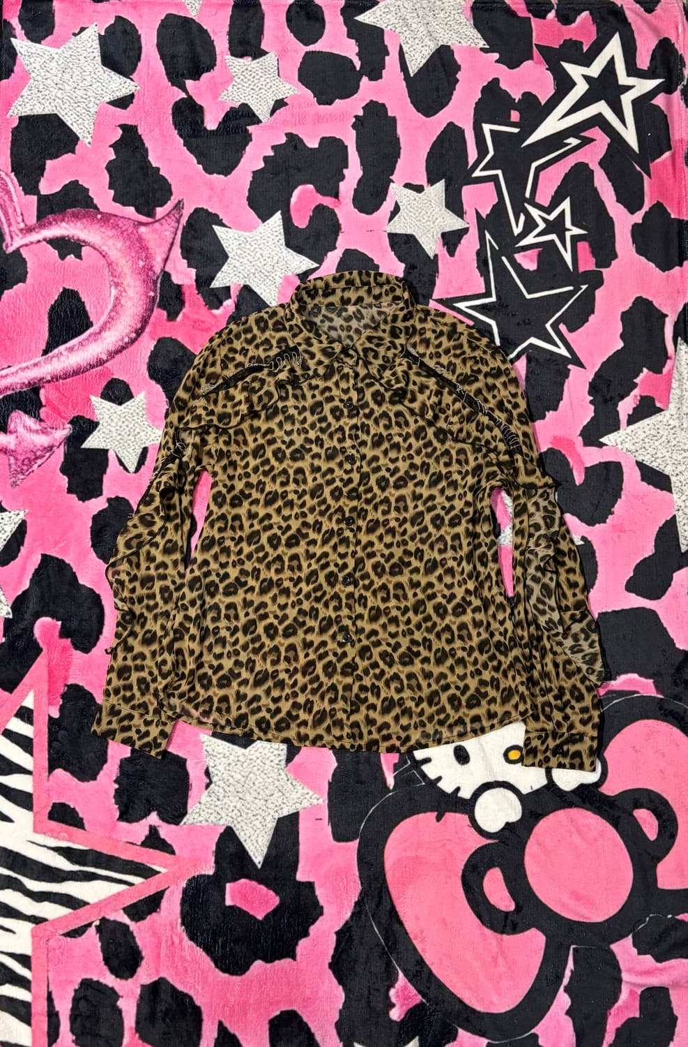 Leopard See-through chain trim shirt  상품이미지1