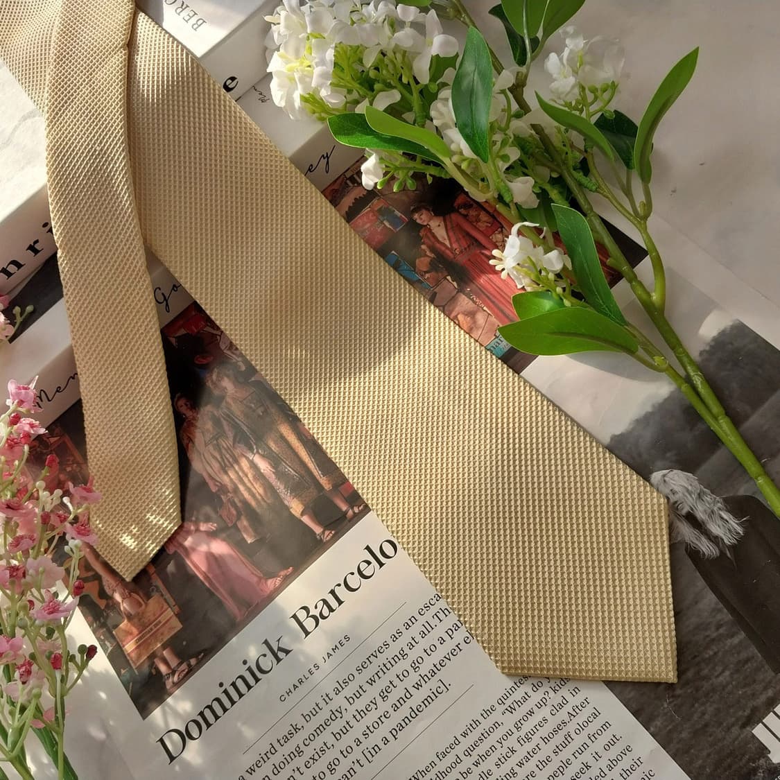 지안프랑코 페레 실크 아이보리 텍스처 넥타이 8.7cm A등급 K1714 상품이미지2