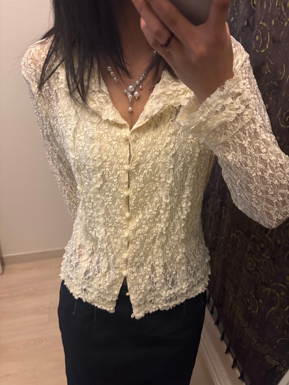 시스루 레이스 히메모리걸 진주 가디건 상품이미지3