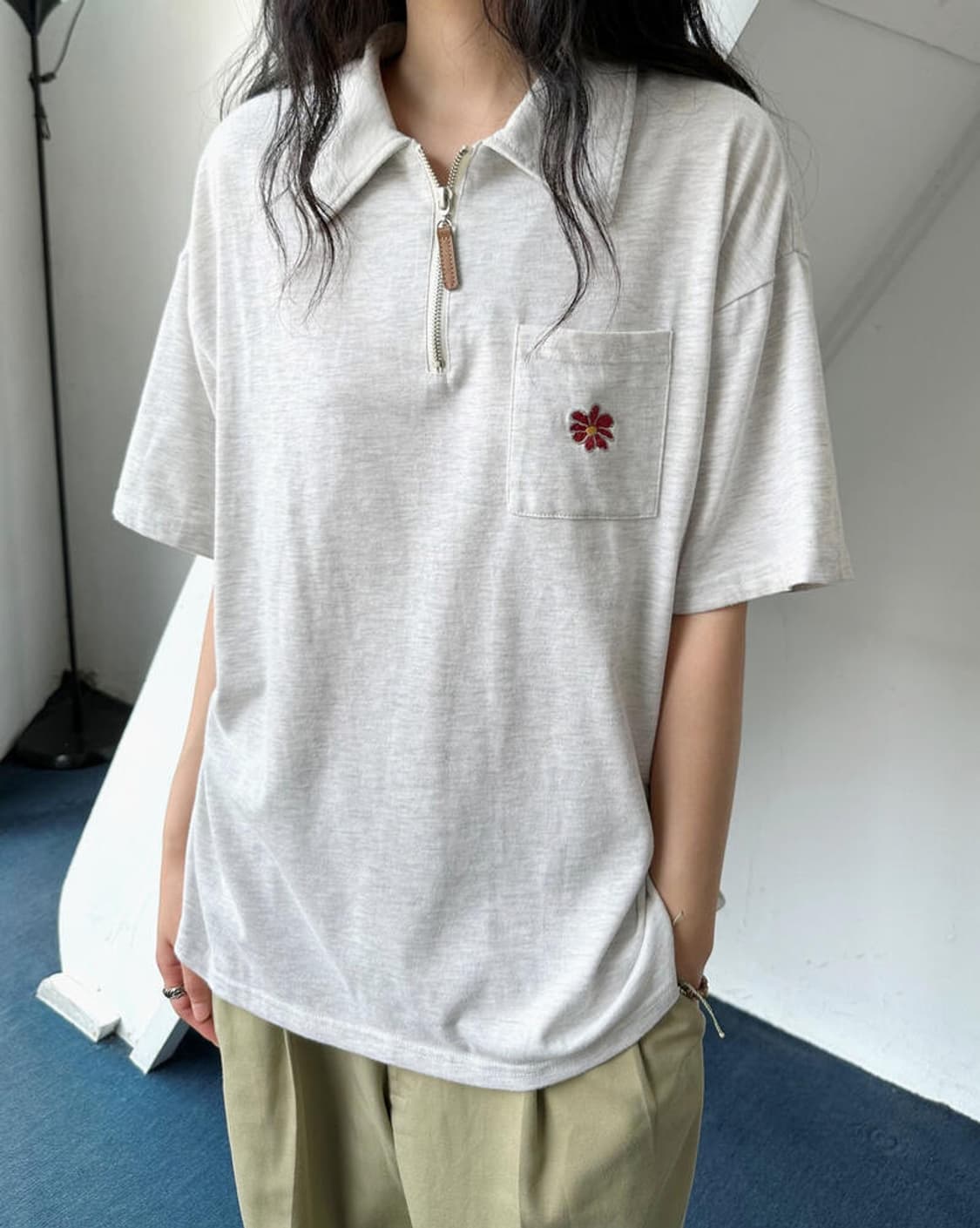 Cotton design zip pullover top 상품이미지7