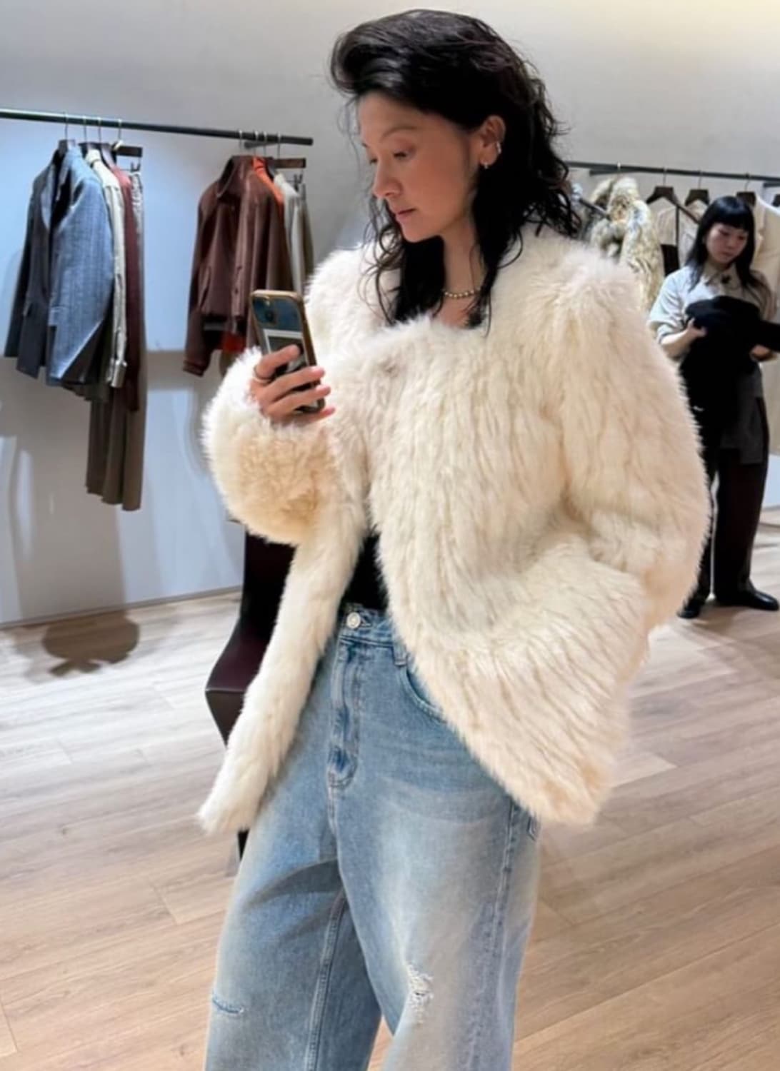 Recto 렉토 SIGNATURE CURVED FAUX FUR 퍼 자켓 상품이미지1