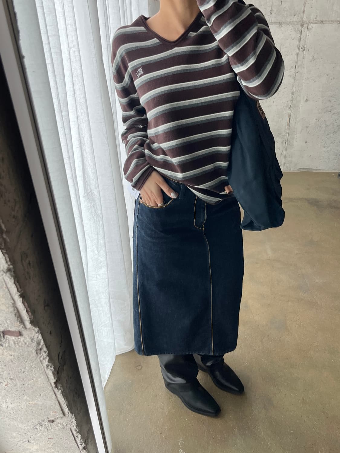 United Arrows 옐로우 스티치 데님 스커트 상품이미지7