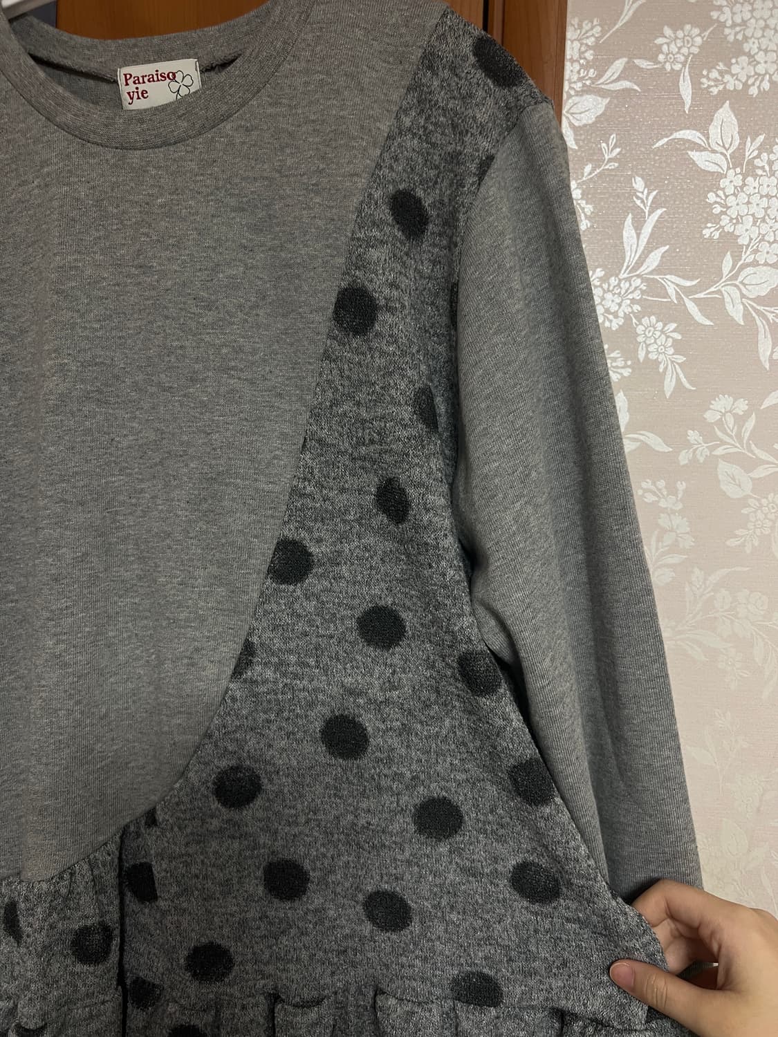 도트 배색 프릴 롱 레이어드 티셔츠 상품이미지4