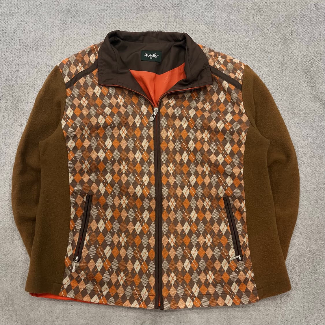 100 WOLSEY 아가일 패턴 집업 자켓 브라운 상품이미지1