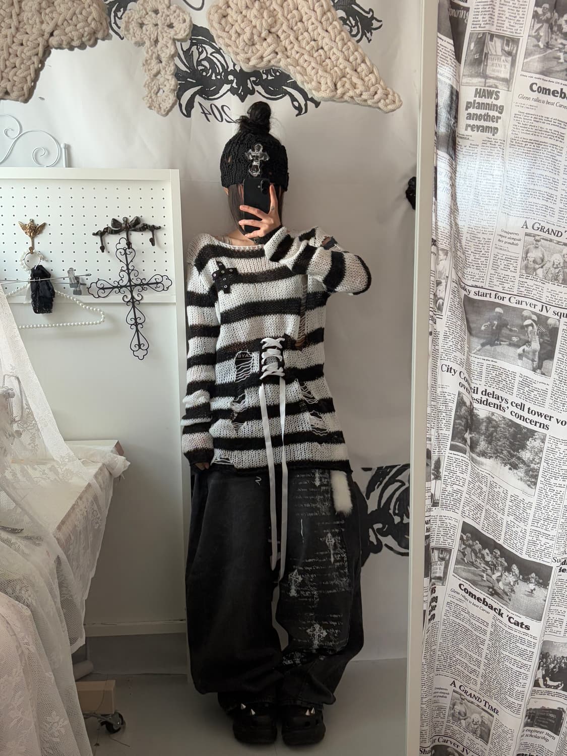 • striped eyelet cross knitwear 상품이미지4