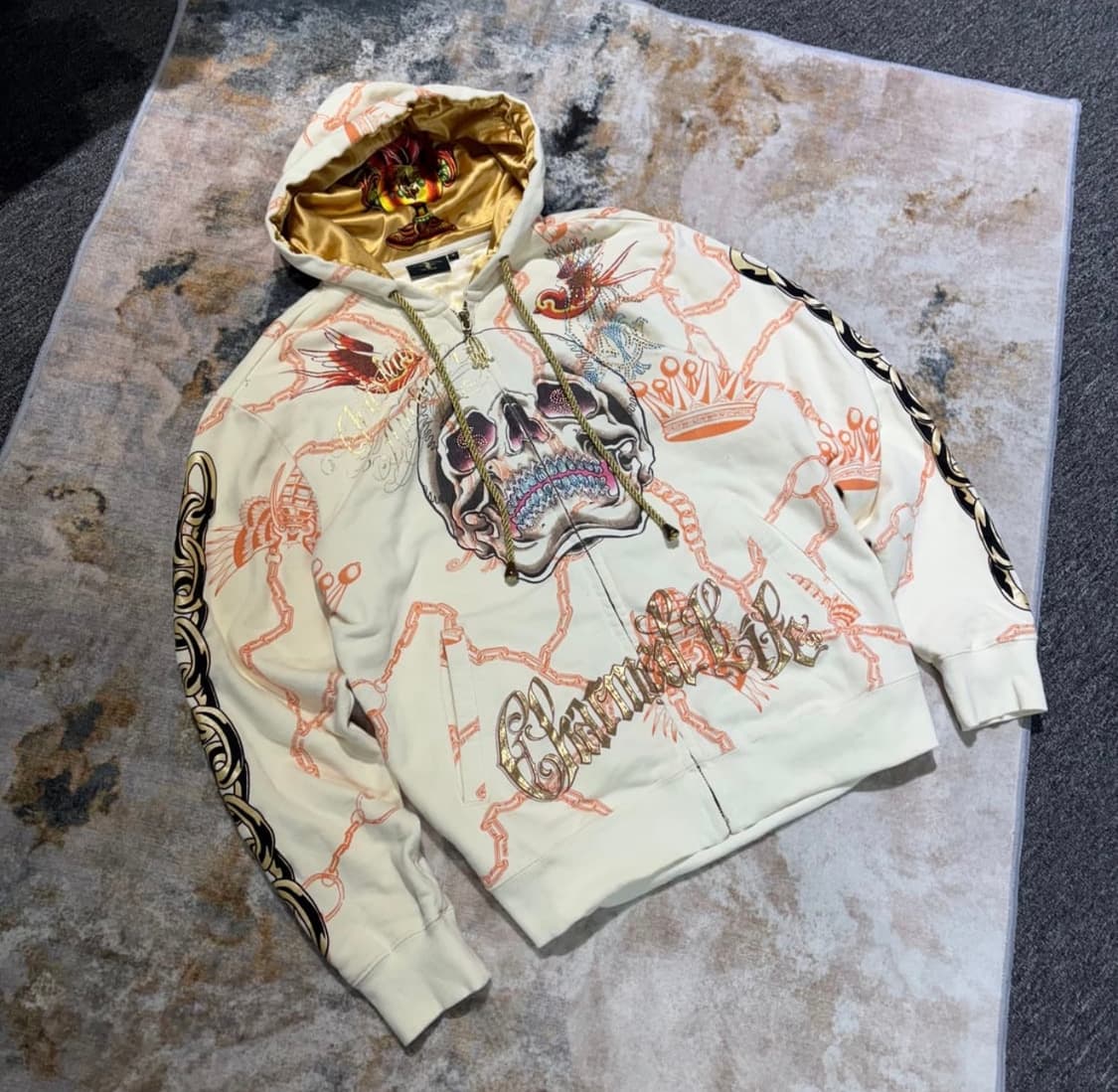 크리스찬 오디저 스컬 큐빅화이트 후드집업 상품이미지1