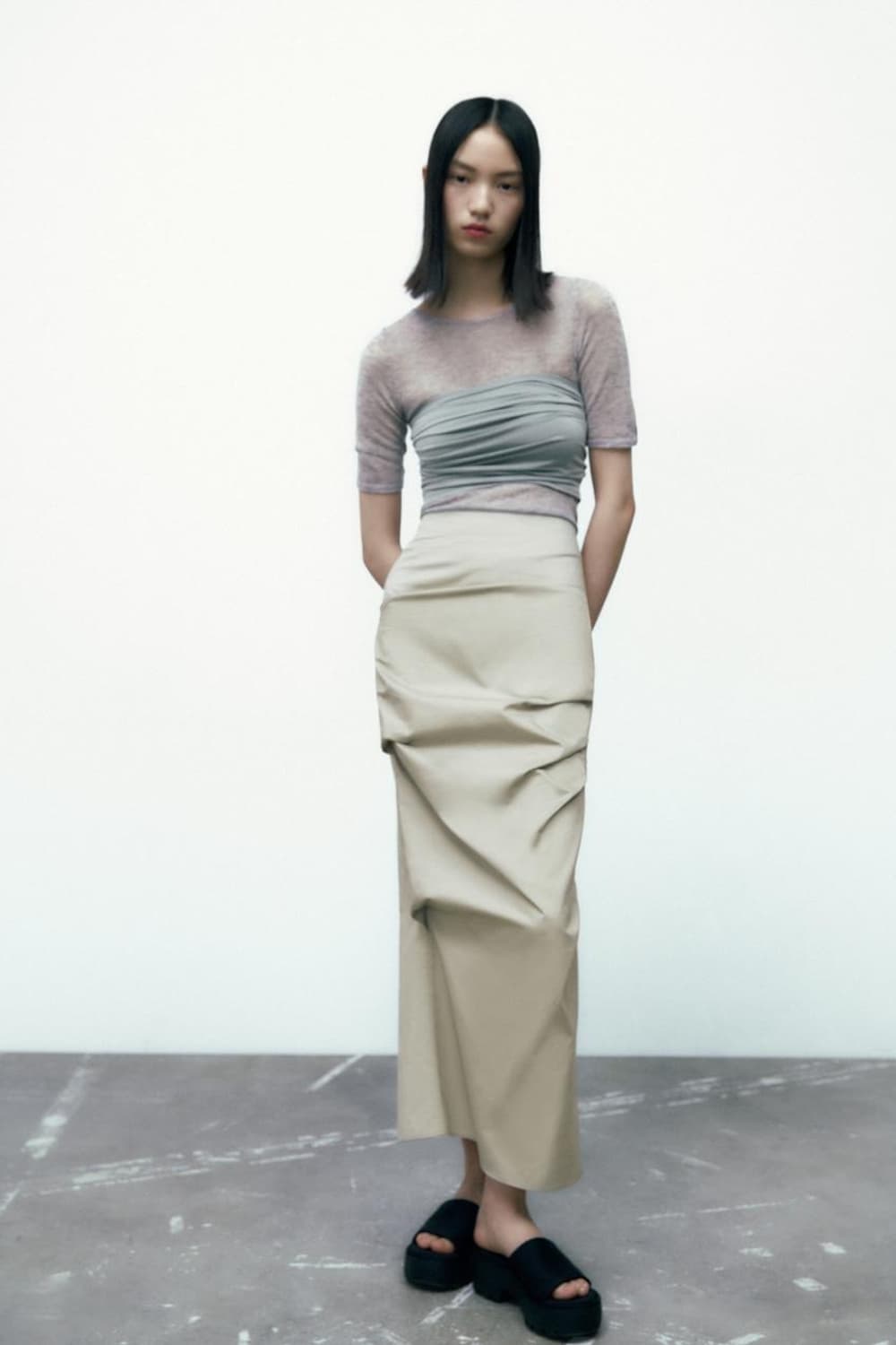 (새상품/M) 자라 셔링 미디 스커트 상품이미지1