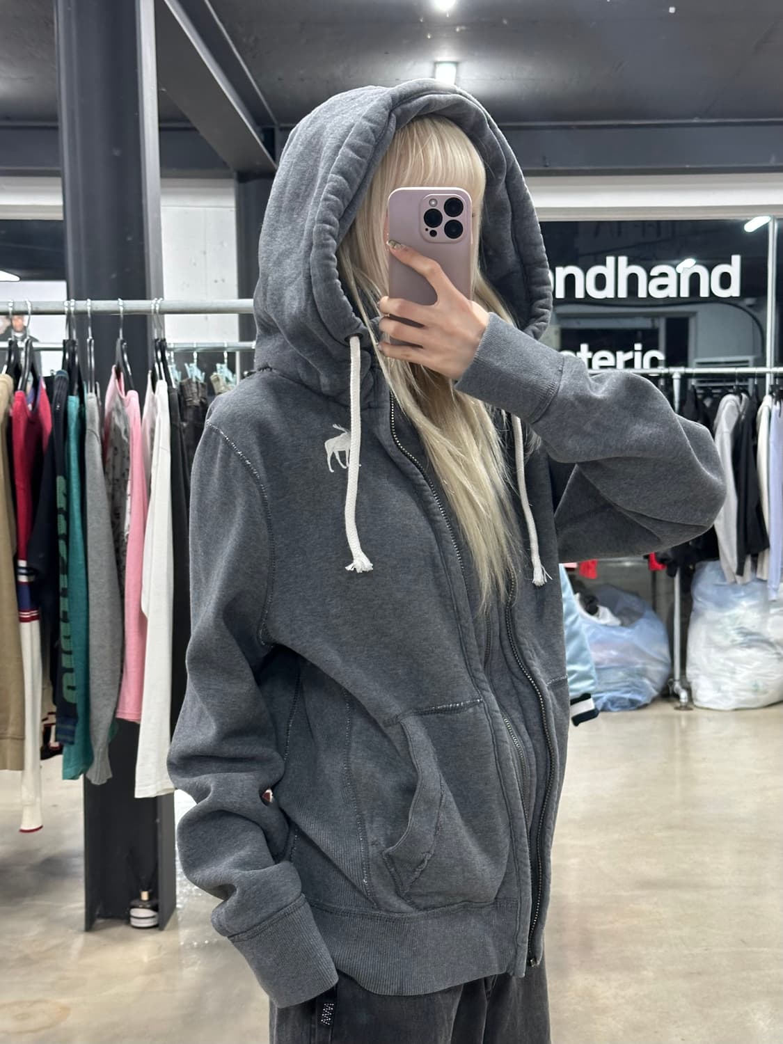 아베크롬비 순록 로고 그레이 후드 집업 상품이미지3