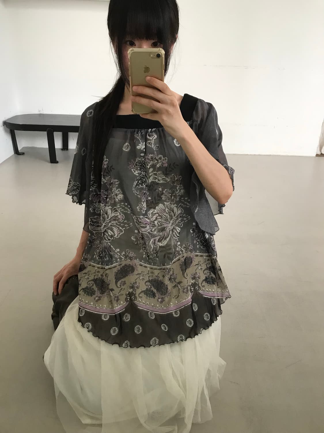 vintage pattern mesh top 상품이미지6