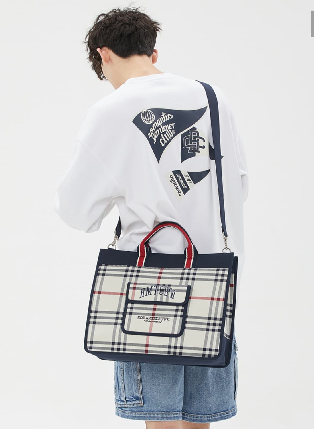 새상품, 단종) 로맨틱크라운 체크 쇼퍼백 크로스백 오트밀 상품이미지3