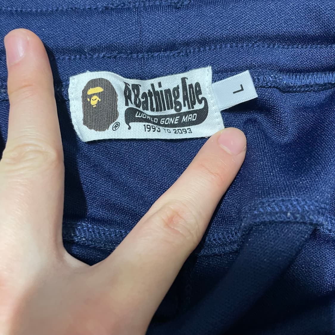 L) 베이프 헤드 로고 스냅 버튼 트랙 팬츠 네이비 상품이미지5